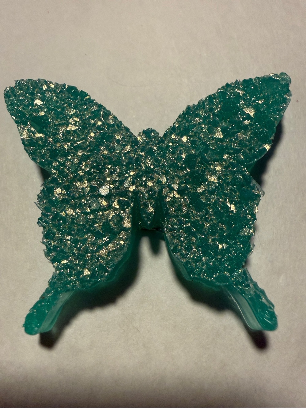 Handcrafted Green Butterfly Refrigerator Magnet with Gold Accents